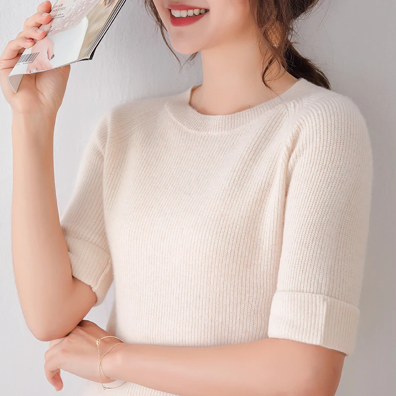 real wool sweater womens half sleeves soft spring pullover round neck solid casual fashion girls female sweaters real wool sweater womens half sleeves soft spring pullover round neck solid casual fashion girls female sweaters