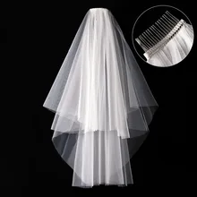 

2021 Elegant Short Bridal Veil With Comb Women Wedding Veil White Ivory 2 Layers 80CM