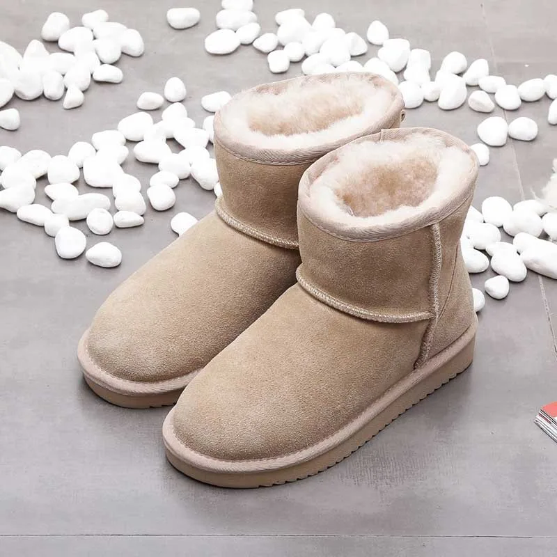 Мужские кожаные зимние сапоги размера плюс из натуральной шерсти; теплая зимняя обувь - Цвет: sand