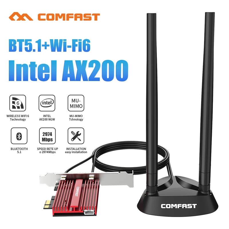 3000 Мбит/с Двухдиапазонная WiFi 6 2 4 Гбит/с AX200 гигабитная сетевая карта Pcie Wi fi Bluetooth 5 1