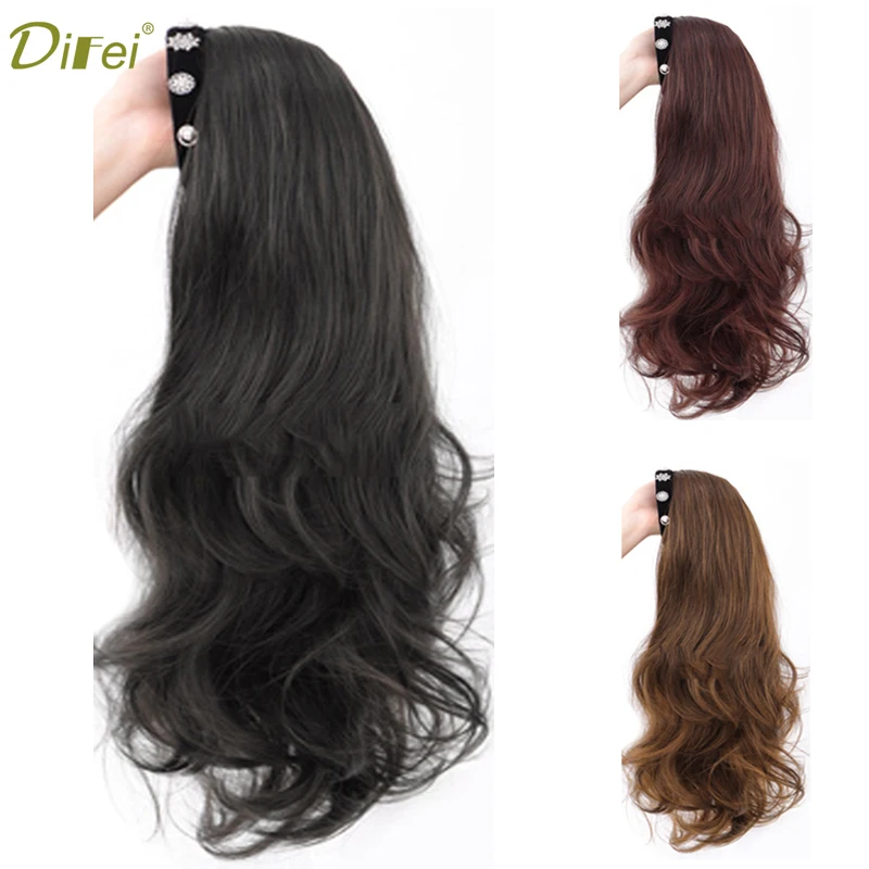 DIFEI-Peluca de cabello sintético ondulado para mujer, pelo largo de 4 colores con banda para el pelo, Media diadema, para fiesta diaria