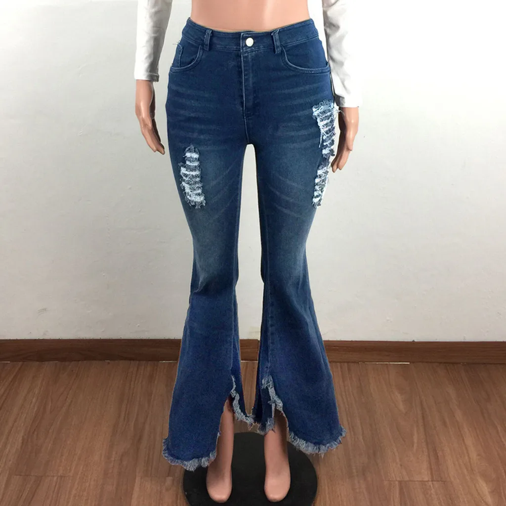 Модные рваные джинсы для женщин, женские перфорированные расклешенные с широкими штанинами, джинсовые штаны, брюки, джинсы для женщин в стиле бойфренд, Spodnie Damskie