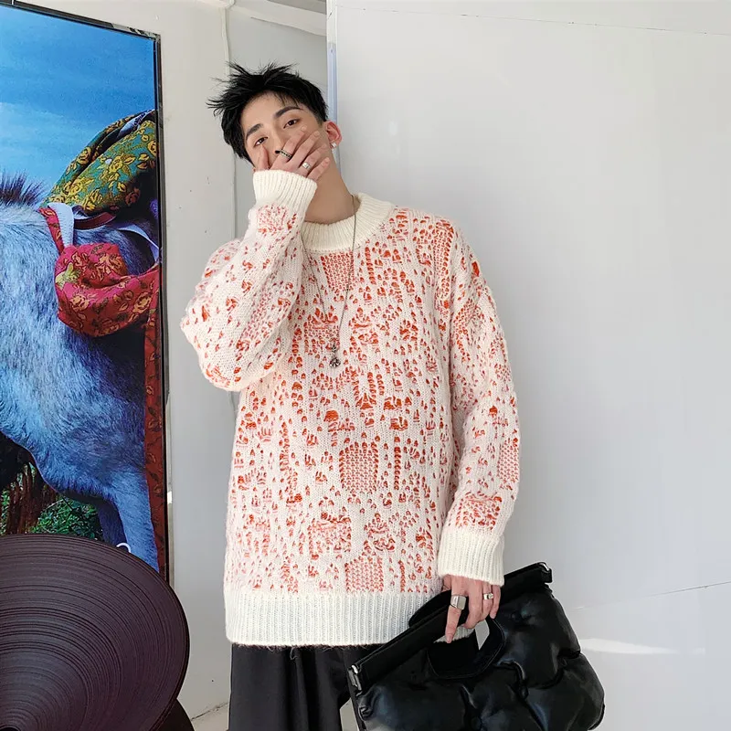 Autumn New Sweater Men Fashion Double Hole Sweter Man Streetwear Wild Loose Hip Hop Long-sleeved Knit Pullover Men Clothes