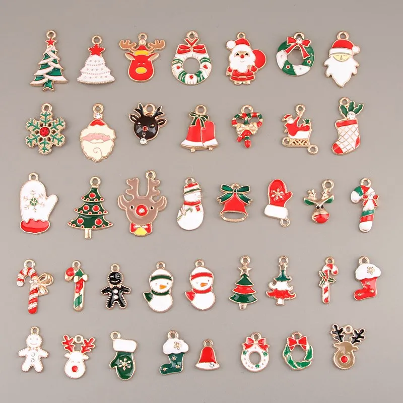 

39pcs New Mixed Colorful Christmas Series Enamel Charms Small Pendant Xmas Gifts DIY Handmade Jewelry Making Finding