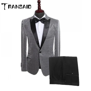 Ceny Męskie Garnitury Zestaw Błyszczący Szary Formalny Blezer Spodnie Małżeństwo Smoking Męski 3 Sztuka Komplet Garniturów Terno ślubne Męskie Garnitur Slim Fit Frak