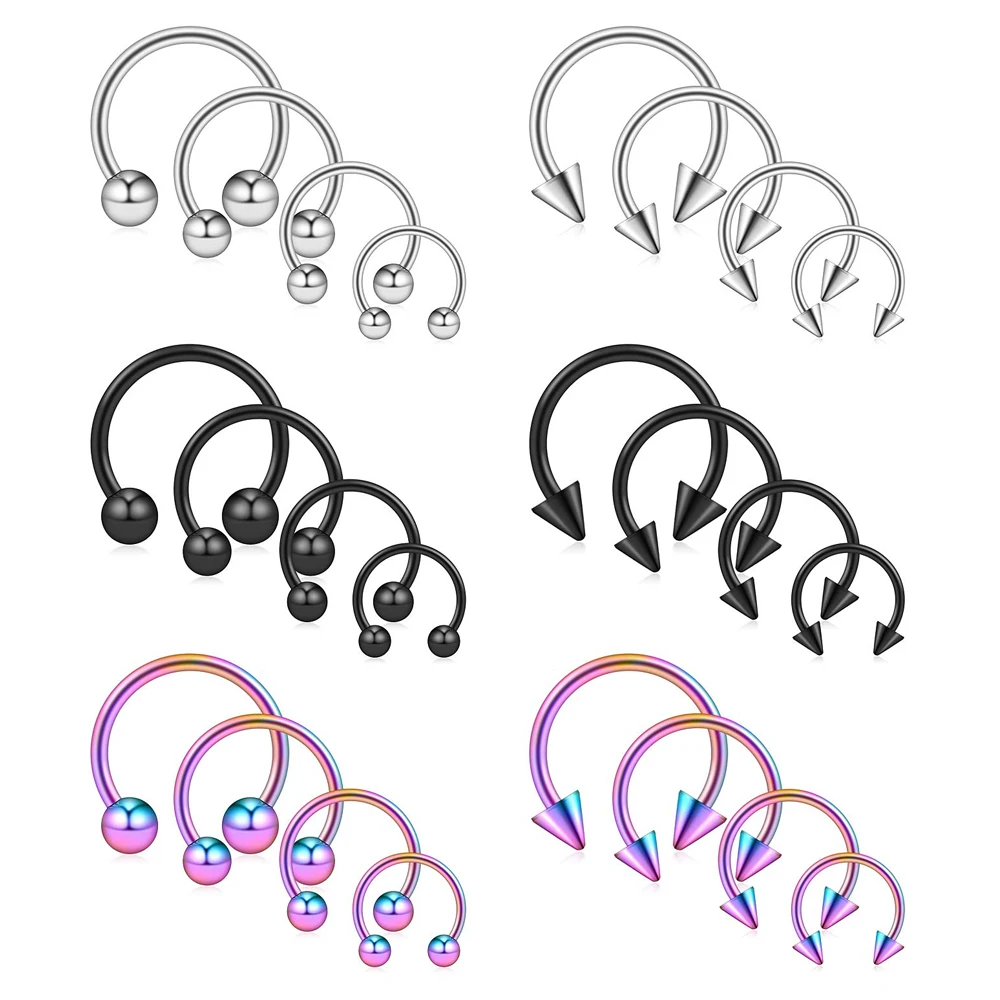 24PCS 16G Surgical Steel Nose Septum Horseshoe Hoop Earring Eyebrow