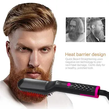 

2 IN 1 Mens Beard Straightener Board & Hair Straightener Brush Fast Heating Flat Iron Electric Hot Comb Salon Hair Styler Tool