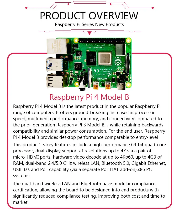 Официальный Raspberry Pi 4 Модель B ram 1G 2G 4G 4 ядра 1,5 Ghz 4K Micro HDMI Pi4B 3 скорости, чем Raspberr Pi 3B