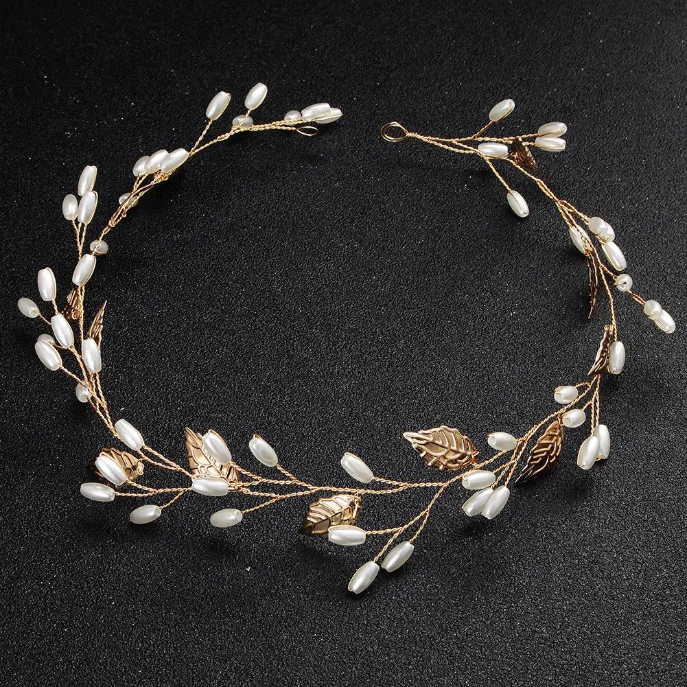 

Elegant Women Wedding Headdress Leaves Faux Pearl Bridal Headband Hair Band Headbands Wedding Hair Accessories Handmade Hair Dec