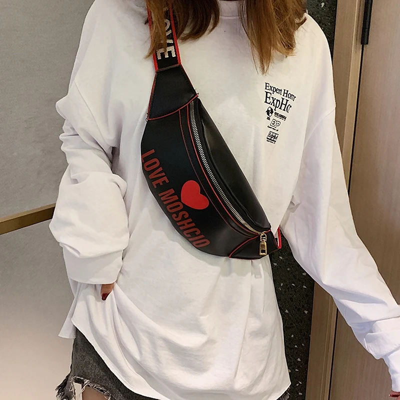

Solid Color Love Heart Decor Women Waist Bag PU Leather Crossbody Shoulder Bag Chest Bags Fashion Ladies Fanny Pack Belt Bag