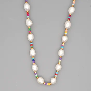 

Go2Boho Necklace For Women Luxury Freshwater Pearl Seed Beads Choker Necklaces Fashion Stainless Steel Clasp Collar Jewelry