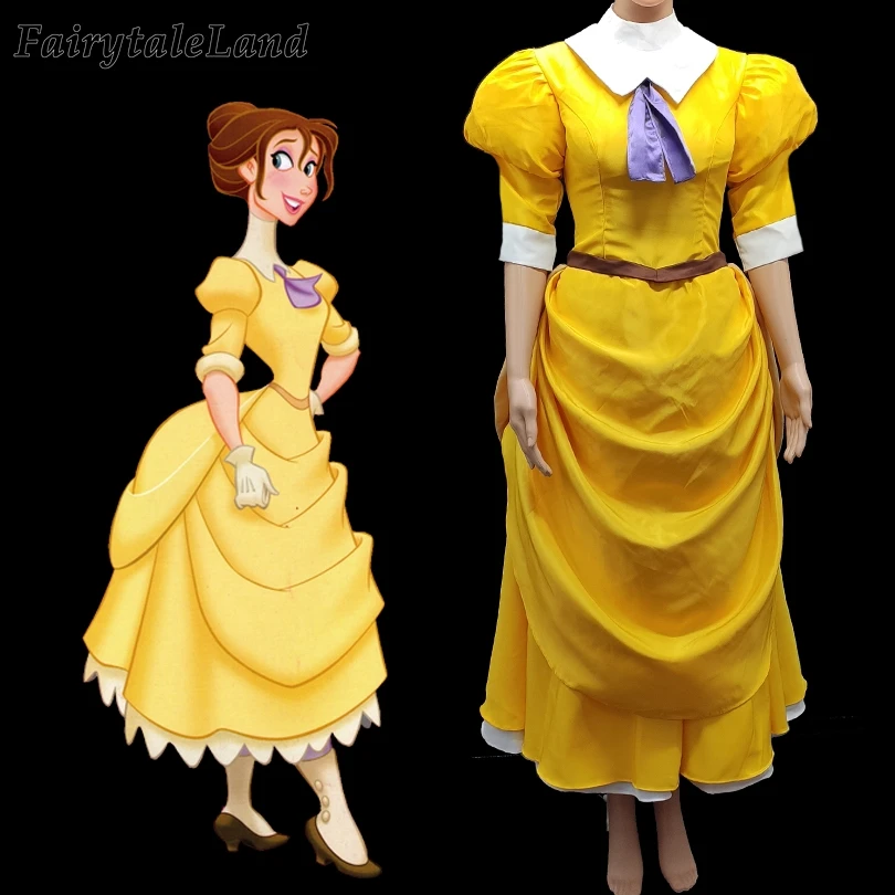 

Jane Porter Costume Cosplay Halloween Costumes For Adult Tarzan Jane Yellow Dress Fancy Party Outfit