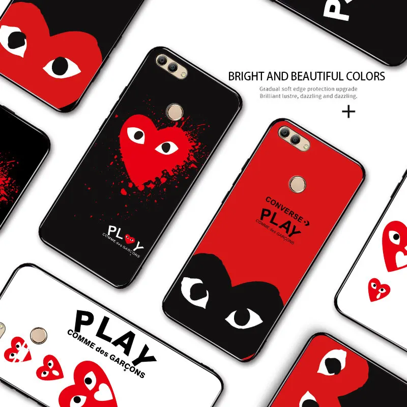 

For Huawei P Smart 2018 2019 Enjoy 7S Popular Tide Brand Red Heart Logo Pattern Case Anti-Knock Slim Soft Silicone Phone Cover