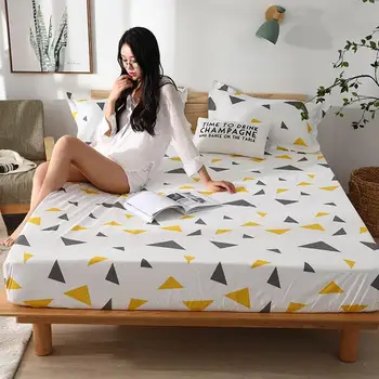 

Scandinavian INS Geometric Print Water-proof Fitted Sheet(With Elastic Band) Bed Mattress Protective Cover Polyester Pillowcases