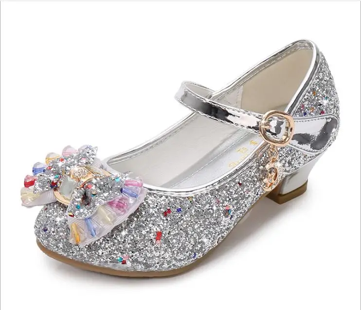 Girls Sandals Rhinestone Butterfly Latin Dance Kids Shoes Children High Heel Princess Shoes Glitter Leather Party Dress Wedding