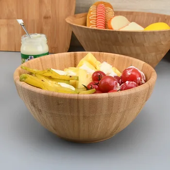 

Round Wooden Bowl Japanese Style Fruit Salad Rice Noodles Bowl Household Soup Bowls Simple Heat-resistant Children's Tableware