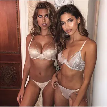 

Women Sparkle Chain Push Up Bra and Panty Set Sexy Lingerie Babydoll Women Intimates Lingerie Set Underwear