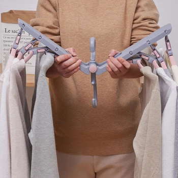 

Multifunctional folding clothes rack storage artifact multi-layer shrink indoor household wardrobe drying racks