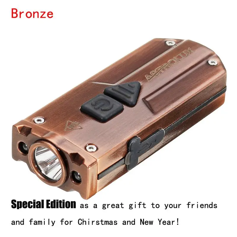 Astrolux K1 Bronze XP-G3 350LM Flashlight USB Stainless Steel Mini LED Keychain Gift Collection Special Edition Keychain Light