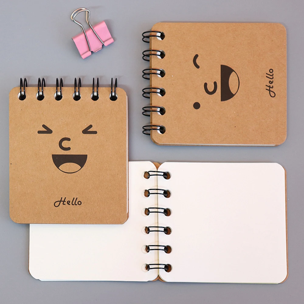 

40 Sheets Cute Kraft Paper Cover Coil Creative Small Notebook Fresh Portable Notepad Stationery Book Student Children Gifts