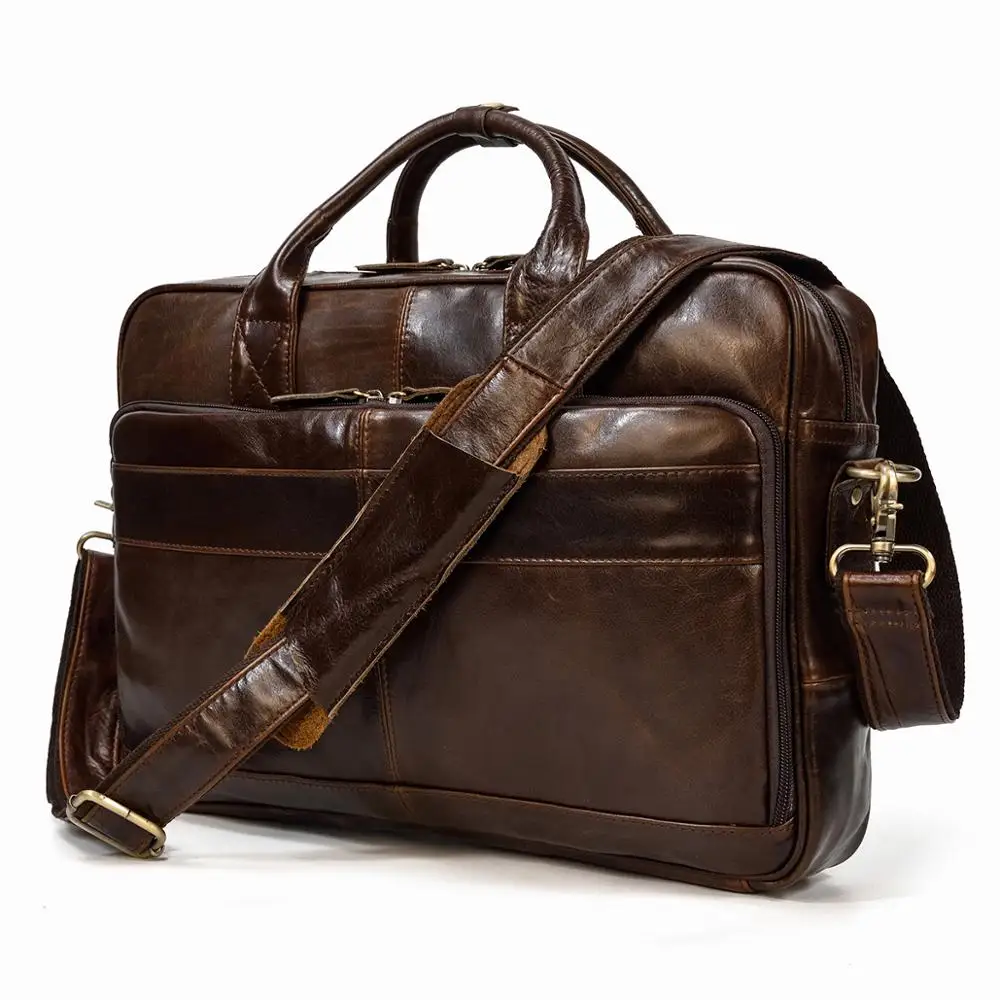 Soft Genuine Leather Briefcase Bag for Men's 14 15.6 inch PC Computer Shoulder Bag leather briefcase