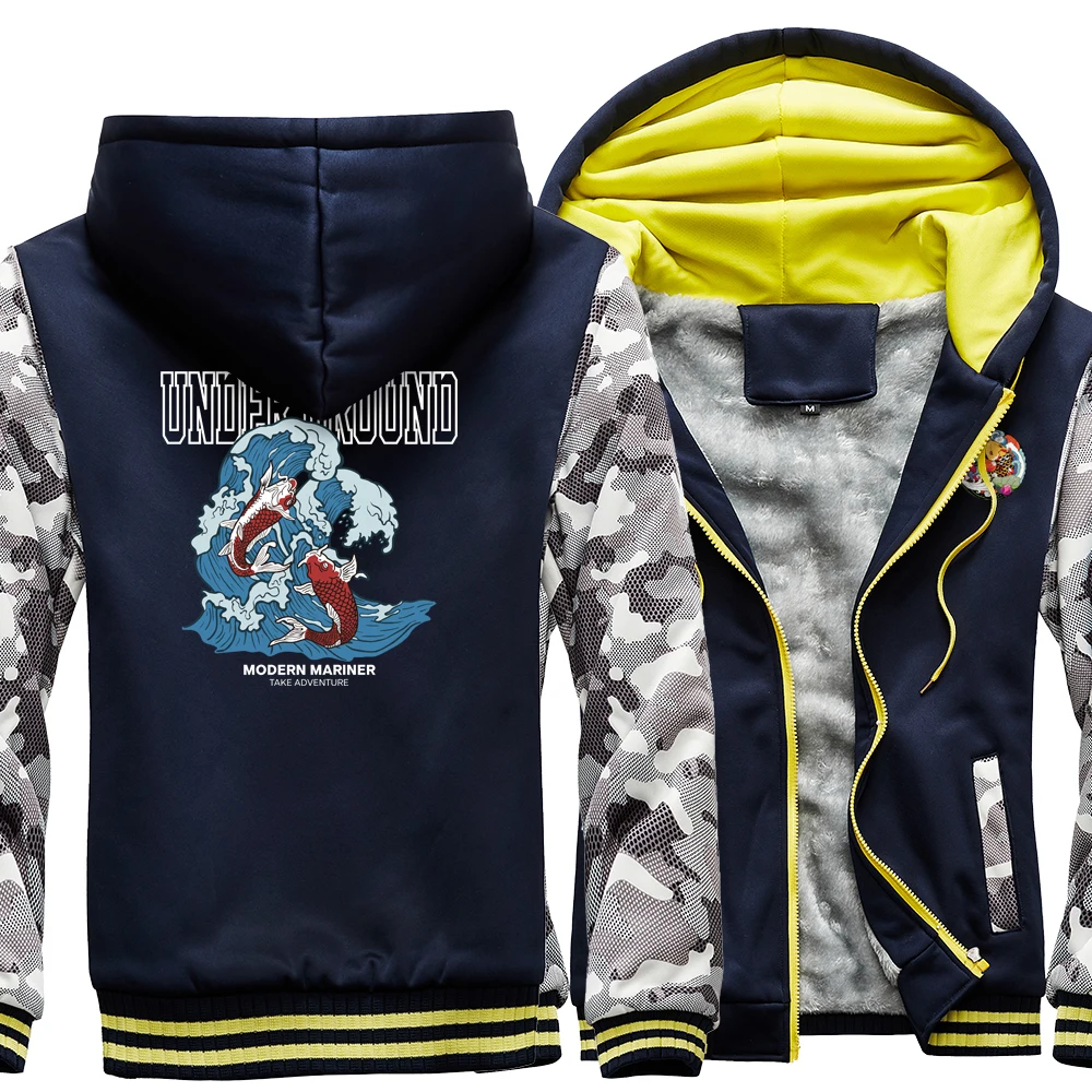 

Underground Modern Mariner Carp Thick Coat Zipper Hooded MensCamouflage Hip Hop Jacket Winter Warm Streetwear Casual Hoodie Men