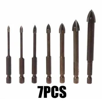 

7PC Tungsten Carbide Point Glass Drill Bit 4 Cutting Edges Tile Cross Spear Head High Speed Steel Titanium Coated Drill Bit