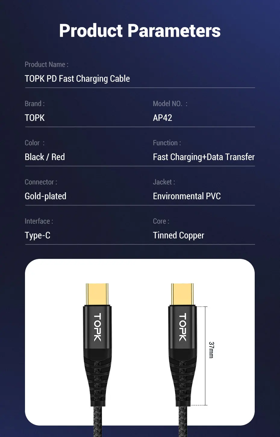 TOPK AP42 60 Вт PD usb type C кабель для USB-C кабель для быстрой зарядки для samsung Xiaomi huawei мобильный телефон USBC Кабель зарядного устройства