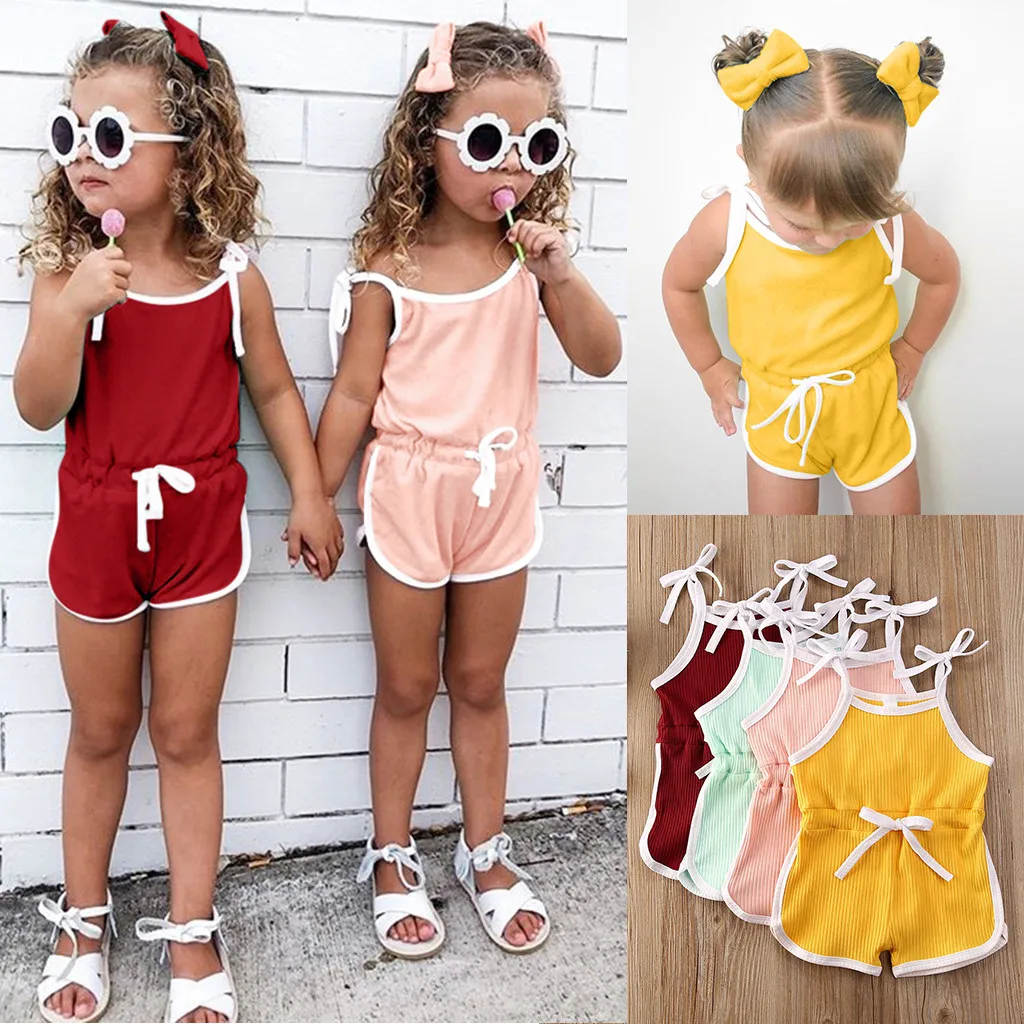 

Summer Toddler Baby Girls Sleeveless Solid Suspender Romper Jumpsuit