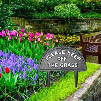 

Garden Yard Sign Please Keep Off The Grass Sign with Stake Warning Logo Cast Iron Yard Sign for Outdoors Garden Decoration