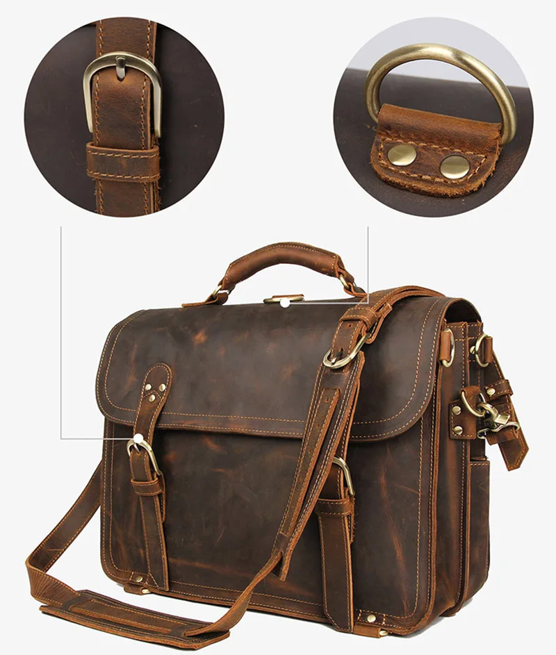 Мужской винтажный кожаный портфель crazy horse 1" PC из натуральной кожи, рюкзак для ноутбука, настоящая кожаная деловая сумка, большой туристический рюкзак