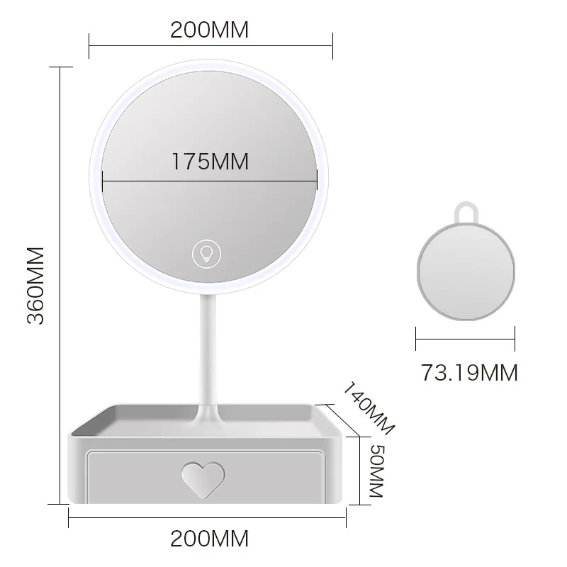Настольный ящик для хранения светодиодный трехцветное затемнение зеркало для макияжа с подсветкой в комплекте Смарт заполняющий свет подарок зеркало от производителя