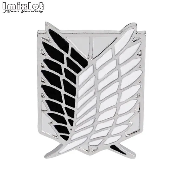 Silver Black 4 цвета атака на Титанов значок на лацкане булавка Shingeki No Kyojin Кабошон Черный Синий Эмаль нашивка брошь Крылья Свободы значки аниме - Окраска металла: Silver Black