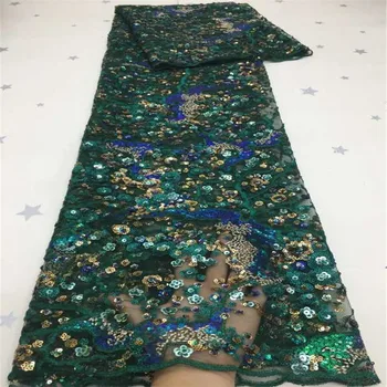 

high-end French green sequins 3D embroidery lace fabric, high quality African tulle lace fabric sequins wedding Nigeria