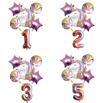 

6pcs/lot Rainbow Unicorn Balloon Ball Globos Number Birthday Party Decorations Kids Unicorn Party Wedding Balloons