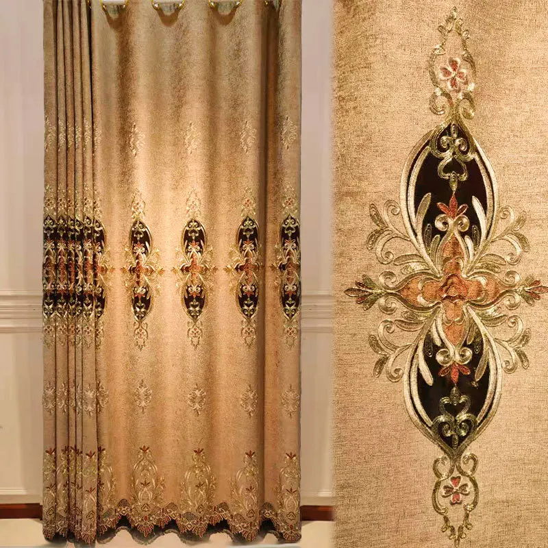 

Custom curtains European Jacquard Chenille shading embroidered livingroom bedroom cloth blackout curtain tulle drape M737
