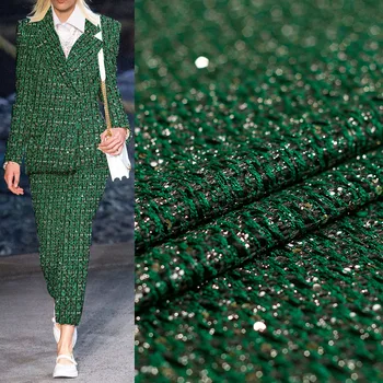 

50x145cm Sequins Green Color France Tweed Fabrics Garment Materials For Woman Autumn Jacket Sewing Cloth Tailor