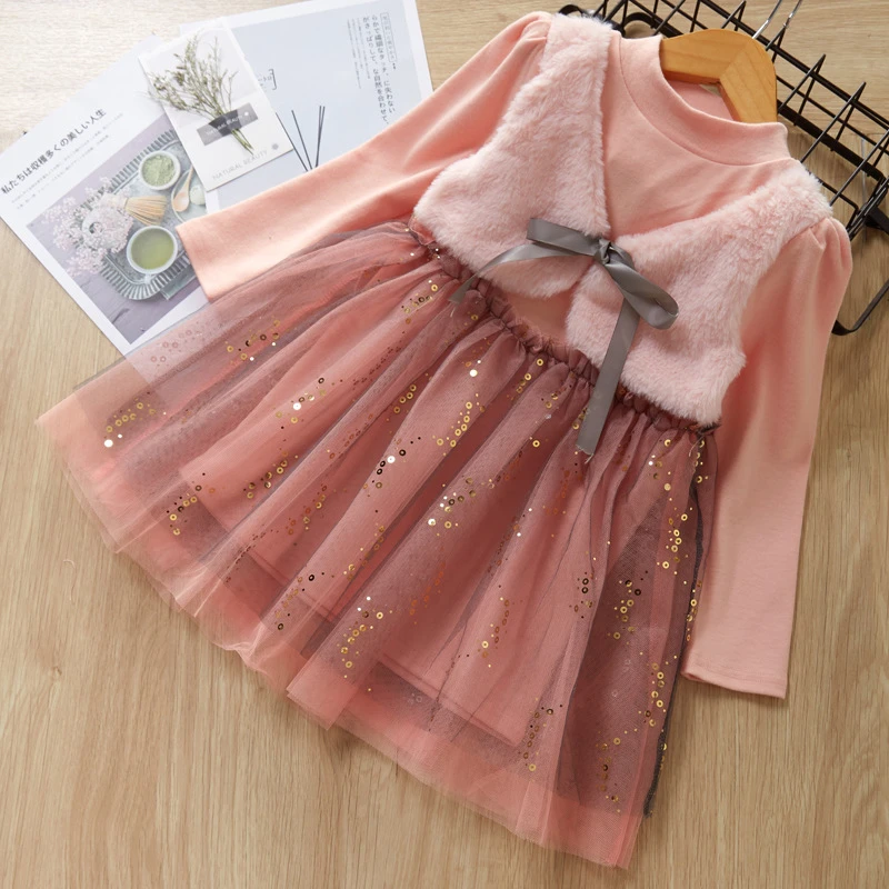 fashion baby girl skirt Fashion Girls Dress 2019 New Winter Dresses Children Clothing Princess Dress Pink Long Sleeve Wool Bow Design Kids Girls Clothes beautiful baby girl skirt