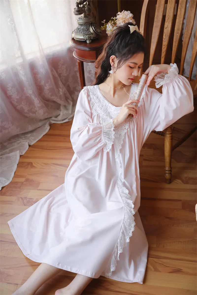 Cotton Victorian Nightgown Women Autumn 