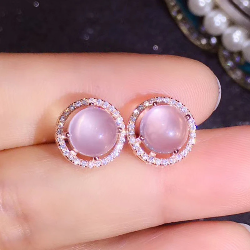 Skup CoLife biżuteria 100% Natural Rose Quartz stadniny kolczyki na odzież na co dzień 8mm Rose Quartz kolczyki 925 srebrna róża biżuteria kwarcowa