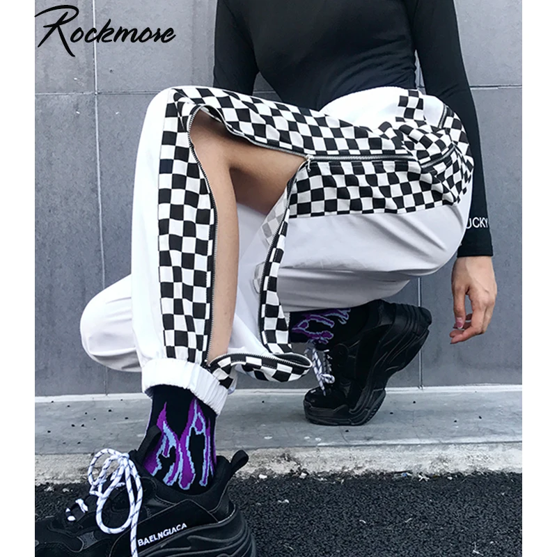 Rockmore Zipper Split Plaid Wide Leg Pants Women Pluse Size Checkered High Waist Cargo Ladies Street Wear Oversized SweatPants Rockmore Zipper Split Plaid Wide Leg Pants Women Pluse Size Checkered High Waist Cargo Ladies Street Wear Oversized SweatPants