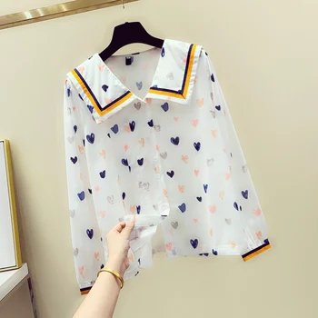 

Spring Autumn New Women's Clothing Printed Chiffon Shirt Long-sleeved Shirts Lady Irregular Ruffles Blouses Woman Basic Tops