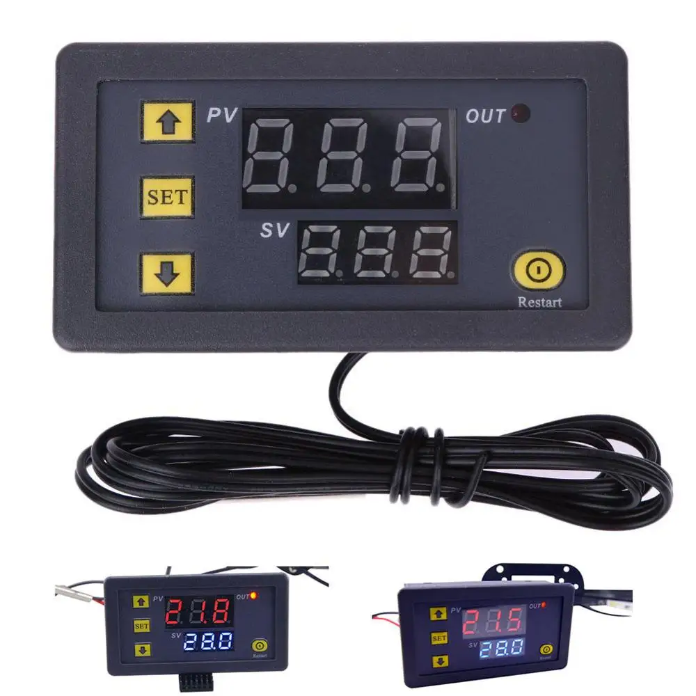 W3230 12V 24V AC110-220V 프로브 라인 20A 디지털 온도 제어 LED 디스플레이 온도 조절기 열/냉각 제어 기기