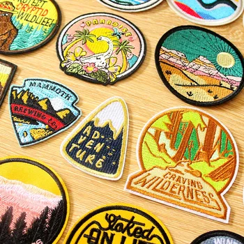 

Wilderness Camping Mountain Patch Embroidered Patches For Clothing Iron On Patches On Clothes Sewing Van Gogh Sky Patch Parches