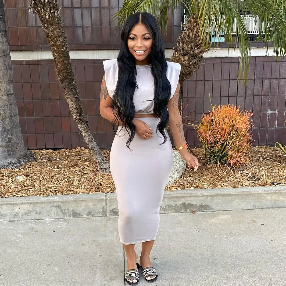 Sleeveless Crop Tank Top Midi Skirt Set 