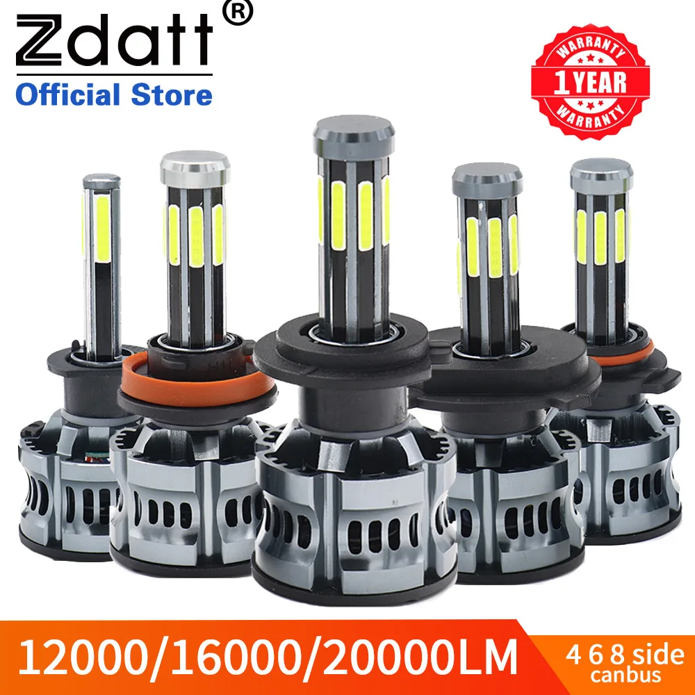 LED Headlight Bulb 4 6 8 Sides 12V H8 H11 H7 20000LM HB3 9005 HB4 H1 H3 H4 Canbus 60W 3D 360 degree Super Auto Lamp