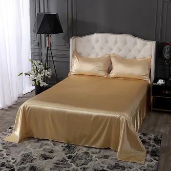 

100% Satin Silk Beedsheet White Bed Queen Sheets Piece 1 Sheets Bedroom King Flat Silky Sheet