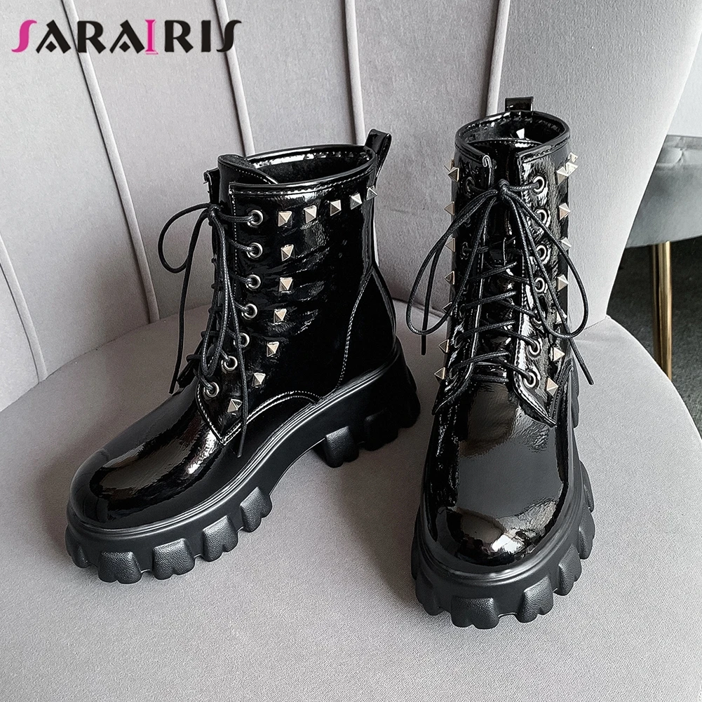 

SARAIRIS New Plus Size 32-46 Girl High Platform Booties Ladies Sweet Black Ankle Boots Women 2020 Rivet Wedges Shoes Woman