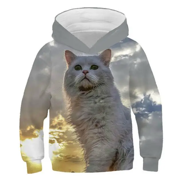 Толстовка с капюшоном и 3D-принтом котенка; стильный свитер с принтом кота; Детский свитер; модная повседневная толстовка с капюшоном для мальчиков и девочек - Цвет: WPT-712