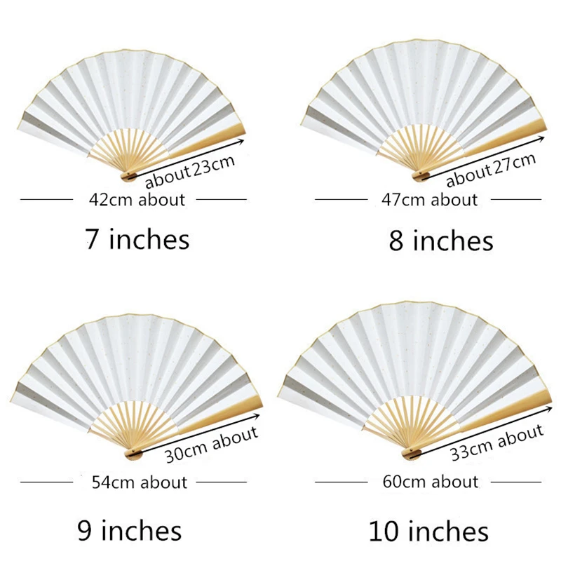 10pcs DIY White Hand Fans Rice Paper Chinese Folding Fan Painting Adult calligrapher Fine Art Program Big Bamboo Fan Bone